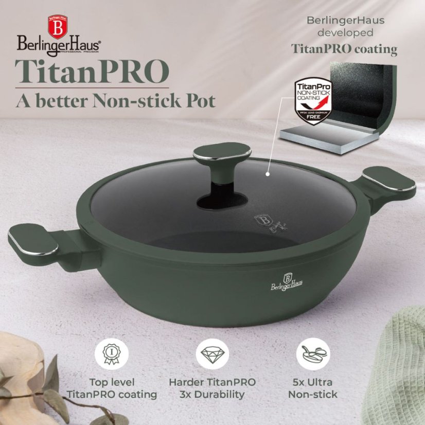 Plytký kastról 4,5 L s pokrievkou 30 cm Berlingerhaus Matte Green Collection BH-8199
