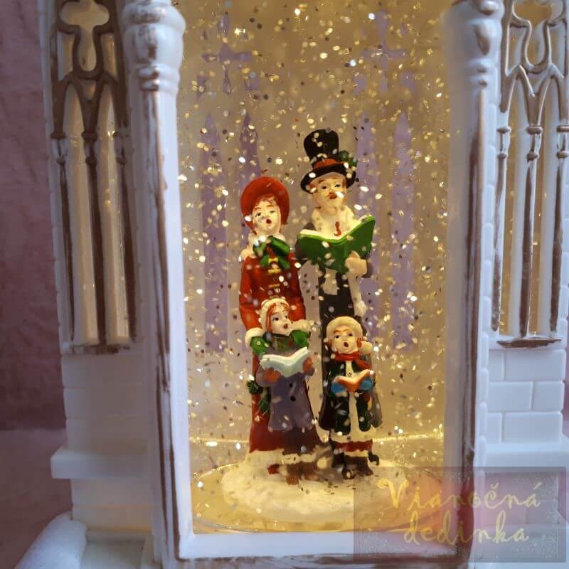 Vianočný lampáš so snežením Kostolík so zvonkohrou