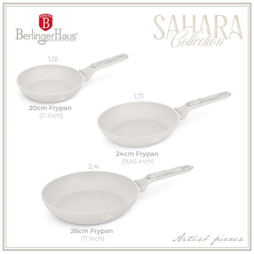 3 pcs frypan set Berlingerhaus Sahara Marble Collection BH-8398