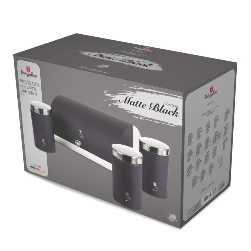 Chlebník s 3 dielnou sadou dóz na potraviny Berlingerhaus Matte Black Collection BH-6733