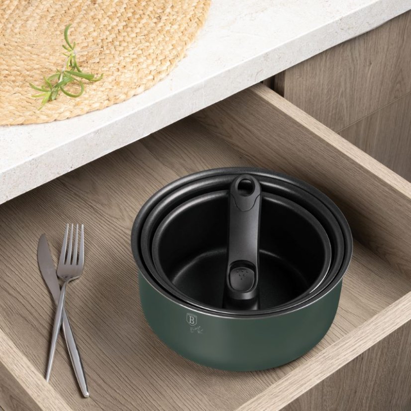 Sada varných a zapékacích mís s odnímatelnou rukojetí 13 dílná vhodná do trouby do 220°C Berlingerhaus Matte Green Collection BH-8423