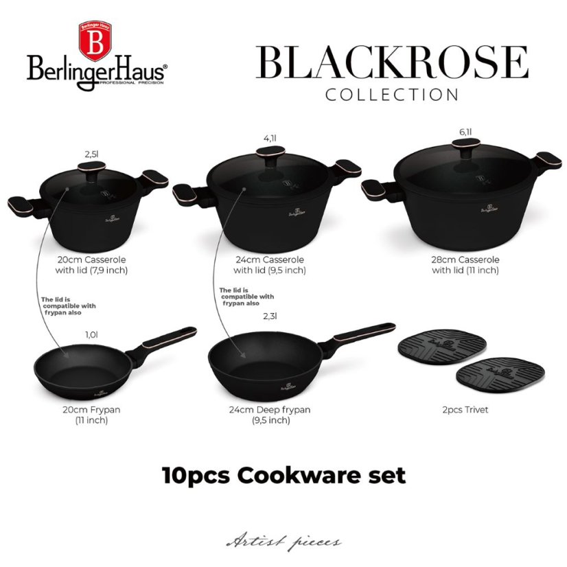 Sada hrncov 10 dielna Berlingerhaus Black Rose Collection BH-8362