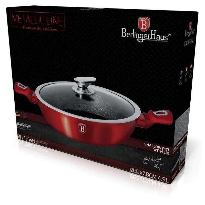 Plytký kastról 4,9 L s mramorovým povrchom 32 cm Berlingerhaus Metallic Line Burgundy BH-1264N