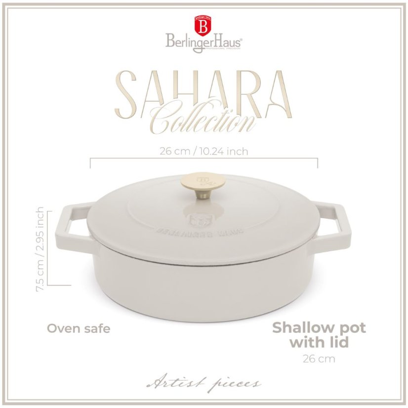 Ťažký liatinový hrniec s vekom Ø 26 cm 2,57 L Berlingerhaus Sahara Collection BH-6530
