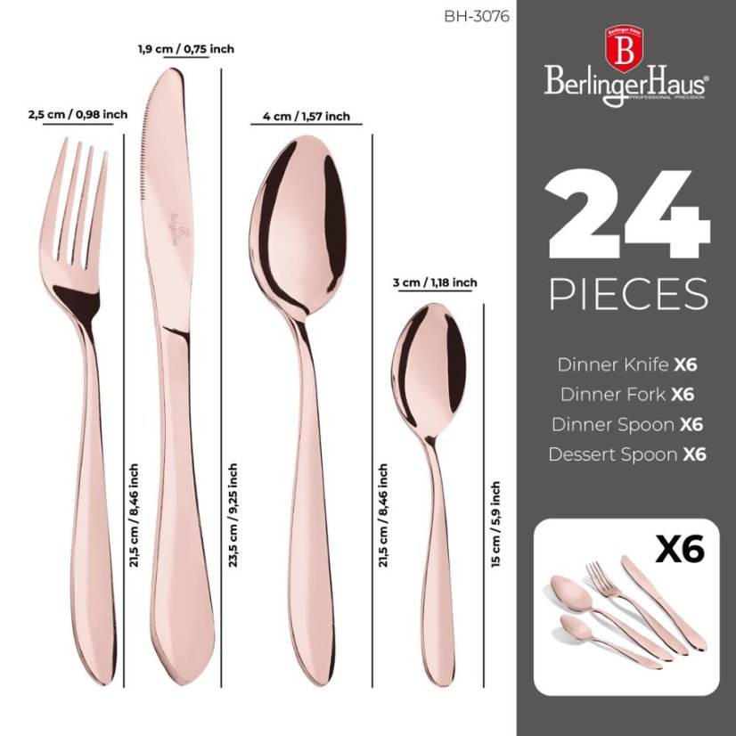 Příbor sada 24 kusů Berlingerhaus Metallic Line Special Rose Gold BH-3076