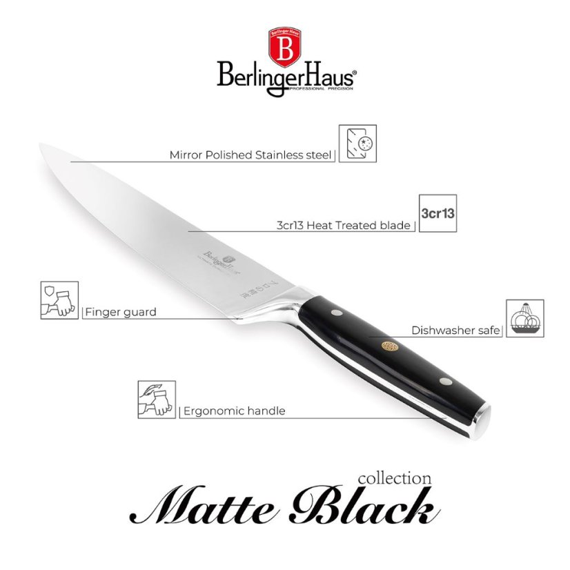 6 pcs knife set with bamboo stand Berlingerhaus Matte Black Collection BH-3136