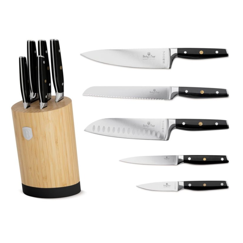 Sada kuchyňských nožů s bambusovým stojanem 6 dílná Berlingerhaus Matte Black Collection BH-3136