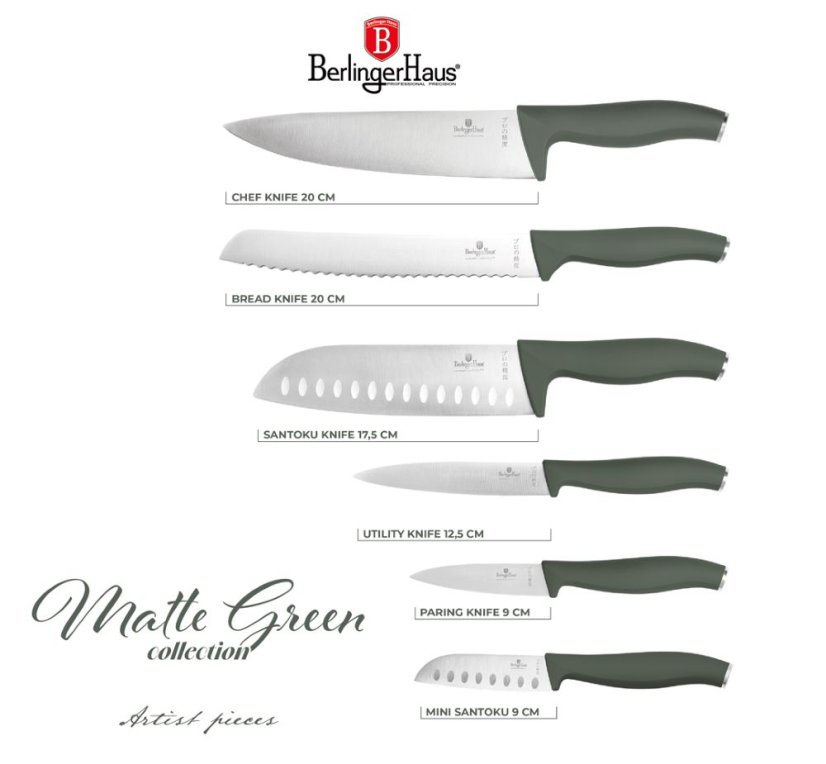 Sada kuchynských nožov 6 dielna Berlingerhaus Matte Green Collection BH-3138