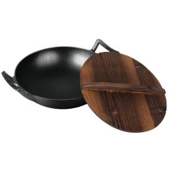 Ťažký liatinový wok 30 cm s drevenou pokrievkou Berlingerhaus Strong Mold Seria LP-BH-190