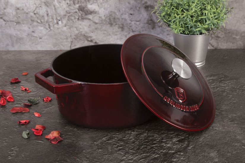 Ťažký liatinový hrniec s vekom Ø 24 cm 4,35 L Berlingerhaus Burgundy Collection BH-6497