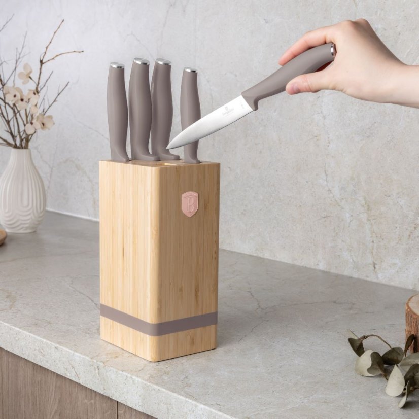 Sada kuchyňských nožů s bambusovým stojanem 6 dílná Berlingerhaus Taupe Collection BH-2974